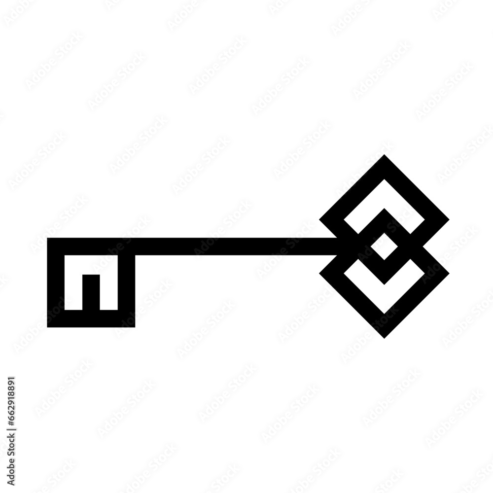 Fototapeta premium Lock key icon. Black silhouette. Front side view. Editable strokes. Vector simple flat graphic illustration. Isolated object on a white background. Isolate.