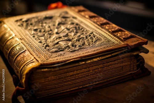 Textured Bible ancient closeup. Education page. Generate Ai