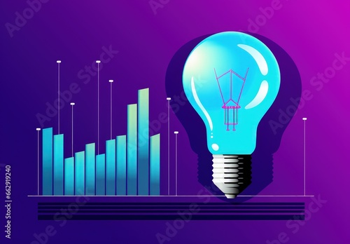 Illustration of a bar graph with light bulb next to it, finance concept, idea. Generative AI