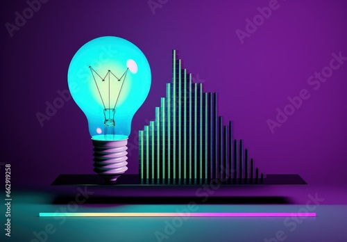 Illustration of a bar graph with light bulb next to it, finance concept, idea. Generative AI