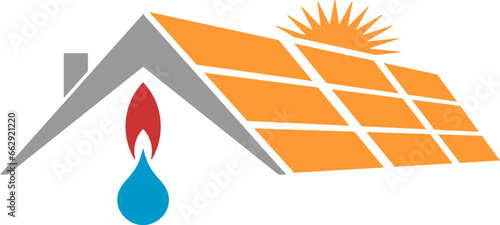 Haus, Solar, Wassertropfen und Flamme, Umwelt und Energie Logo