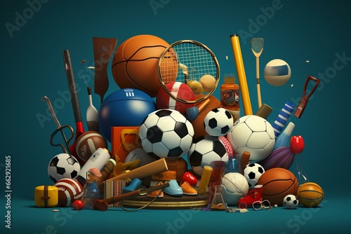Illustration of various sports equipment. Generative AI