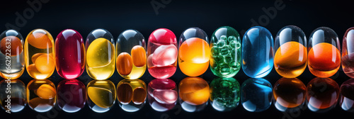 Multi-colored probiotic tablets, taking care of your health and intestinal microflora, biological supplements