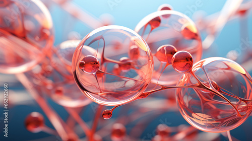 Inside a see-through liquid bubble, we observe the intricate structure of a molecule
