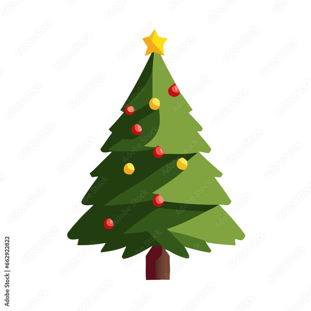 Decorated Christmas tree. Flat cartoon design. AI generated vector illustration Decorated Christmas tree. Flat cartoon design. AI generated vector illustration
