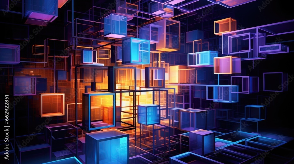 Cubic 3D spatial blue and yellow background Cubic 3D spatial blue and yellow background