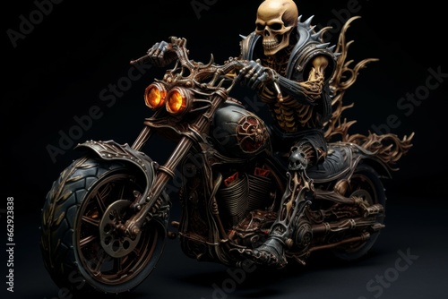 Malevolent Biker demon skeleton. Monster skull. Generate Ai