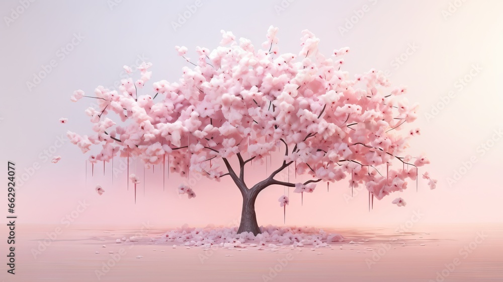  a pink tree with lots of pink flowers on it's branches.  generative ai