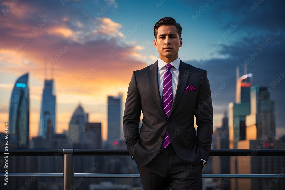A businessman stands tall, his suit crisp and his tie perfectly knotted. Behind him, a city skyline rises, a symbol of his ambition and drive. A businessman stands tall, his suit crisp and his tie perfectly knotted. Behind him, a city skyline rises, a symbol of his ambition and drive.
