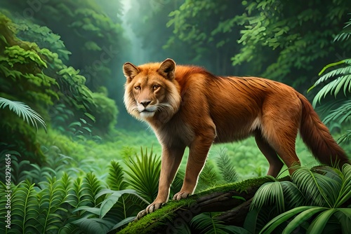 Exotic wildlife camouflaged in the dense jungle foliage - AI Generative
