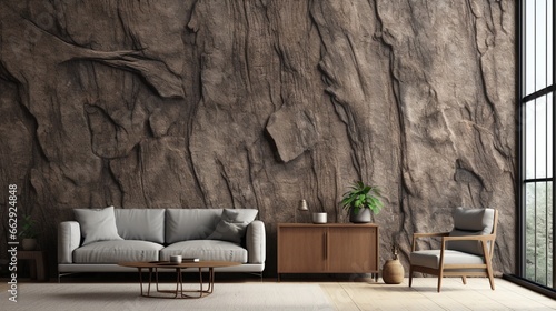 A wall texture inspired by rugged, weathered tree bark, bringing the rustic charm of the forest into your interior space