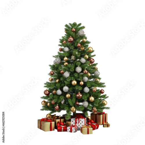 Christmas tree  ball and gift  Christmas decoration clipart for design isolated on transparent background