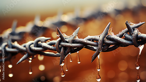 Metal sharp curl of barbed wire close-up. Conceptual shot illustrating the possibility of damage when in contact with him from different sides, dangerous love affairs, unrequited love, and the like