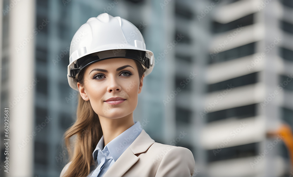 Confident businesswoman in hardhat Confident businesswoman in hardhat