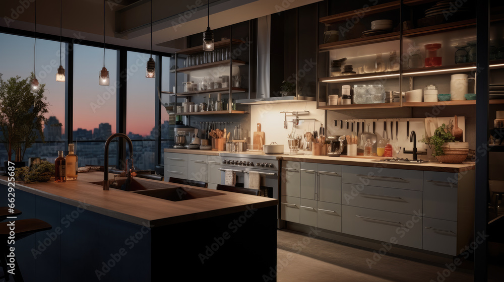 A modern kitchen complete with all furnishings A modern kitchen complete with all furnishings
