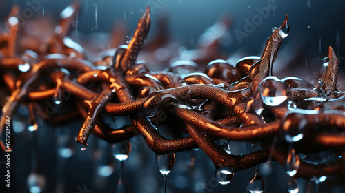 Metal sharp curl of barbed wire close-up. Conceptual shot illustrating the possibility of damage when in contact with him from different sides, dangerous love affairs, unrequited love, and the like photo