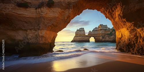  An Arch Revealed Through a Cliff by the Sea  Where Land and Ocean Converge in a Majestic Display of Geological Artistry