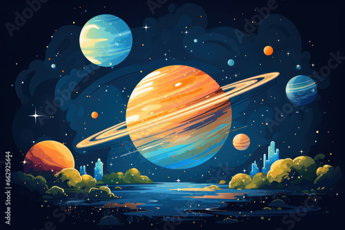 Fantasy universe with planets and constellations  stars and galaxies  science fiction and astronomy concept  illustration