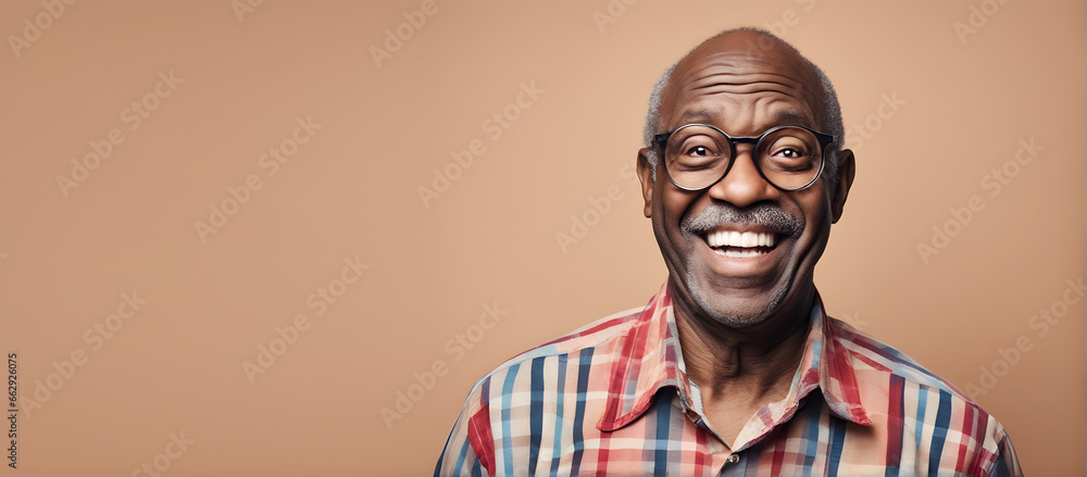 Fototapeta premium Smiling elderly Black man on plain background