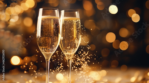 Brinde de celebração com champanhe. Cartões de Ano Novo photo