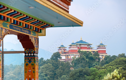 The beautiful Kopan Monastery architecture building is also known for its Khachoe Ghakyil Ling Nunnery. Kathmandu, Nepal. photo