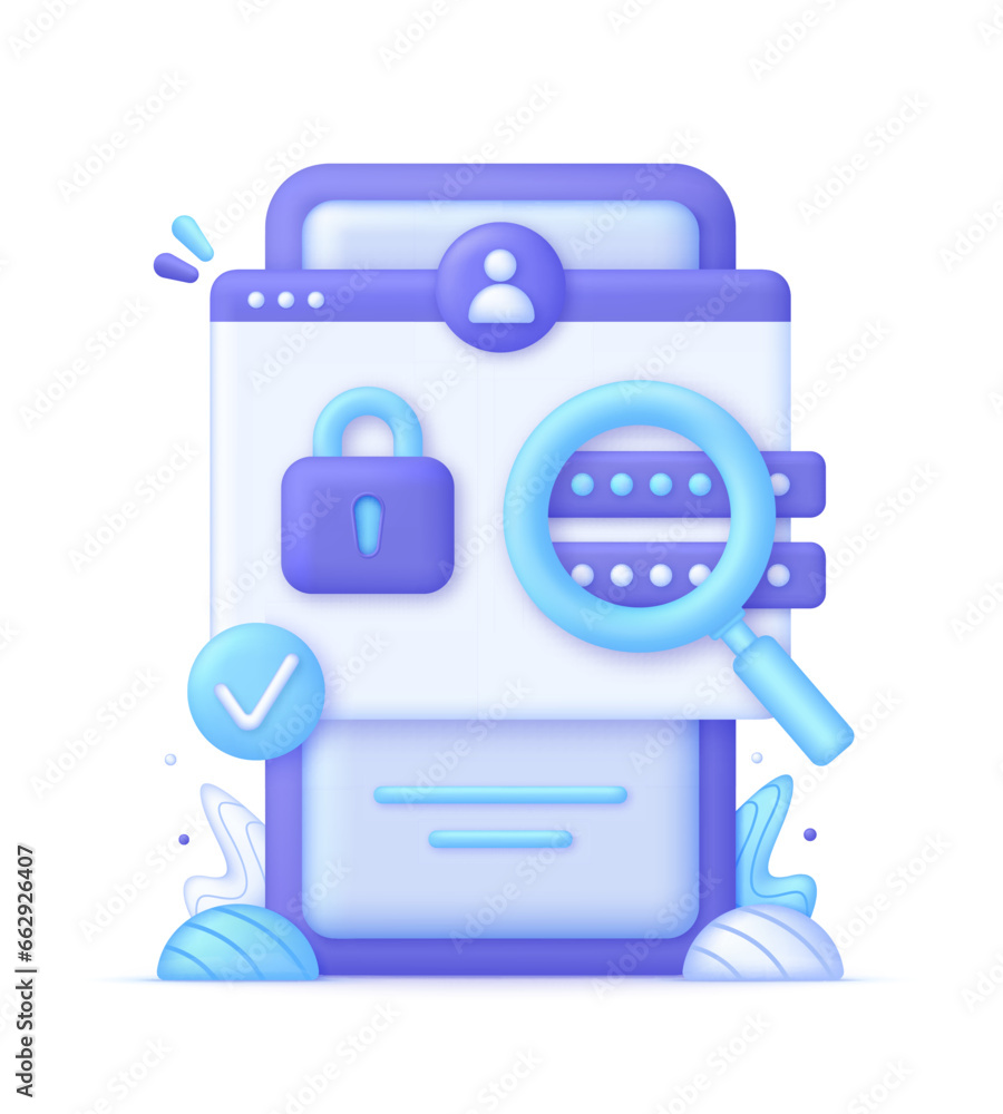 3D Protect Personal Data on Phone. Cyber security concept. Padlock and password icons. User authorization. 3D Protect Personal Data on Phone. Cyber security concept. Padlock and password icons. User authorization.