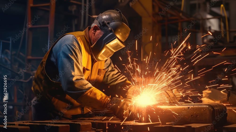 A factory where skilled workers are engaged in arc welding A factory where skilled workers are engaged in arc welding