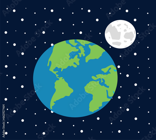 Earth, moon and sun, stars. planets. Earth, moon, sun vector illustration