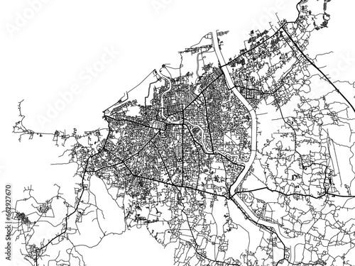 Vector road map of the city of  Banda Aceh in Indonesia with black roads on a white background.
