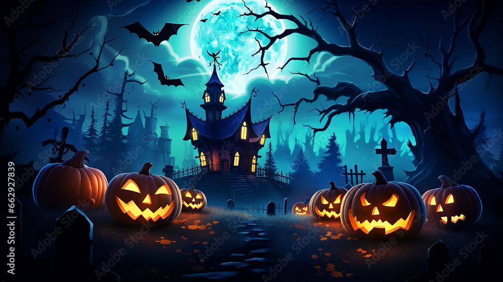 Fototapeta premium Halloween assombrado fundo horror assustador fantasma noite fundo truque ou tratamento fontes de festa