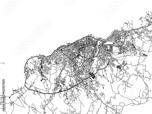Vector road map of the city of  Kupang in Indonesia with black roads on a white background.