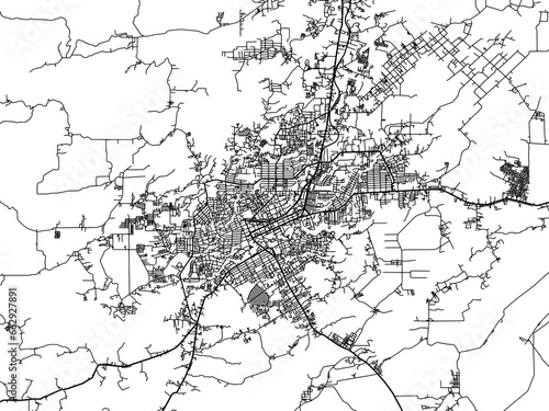 Vector road map of the city of  Pematangsiantar in Indonesia with black roads on a white background.