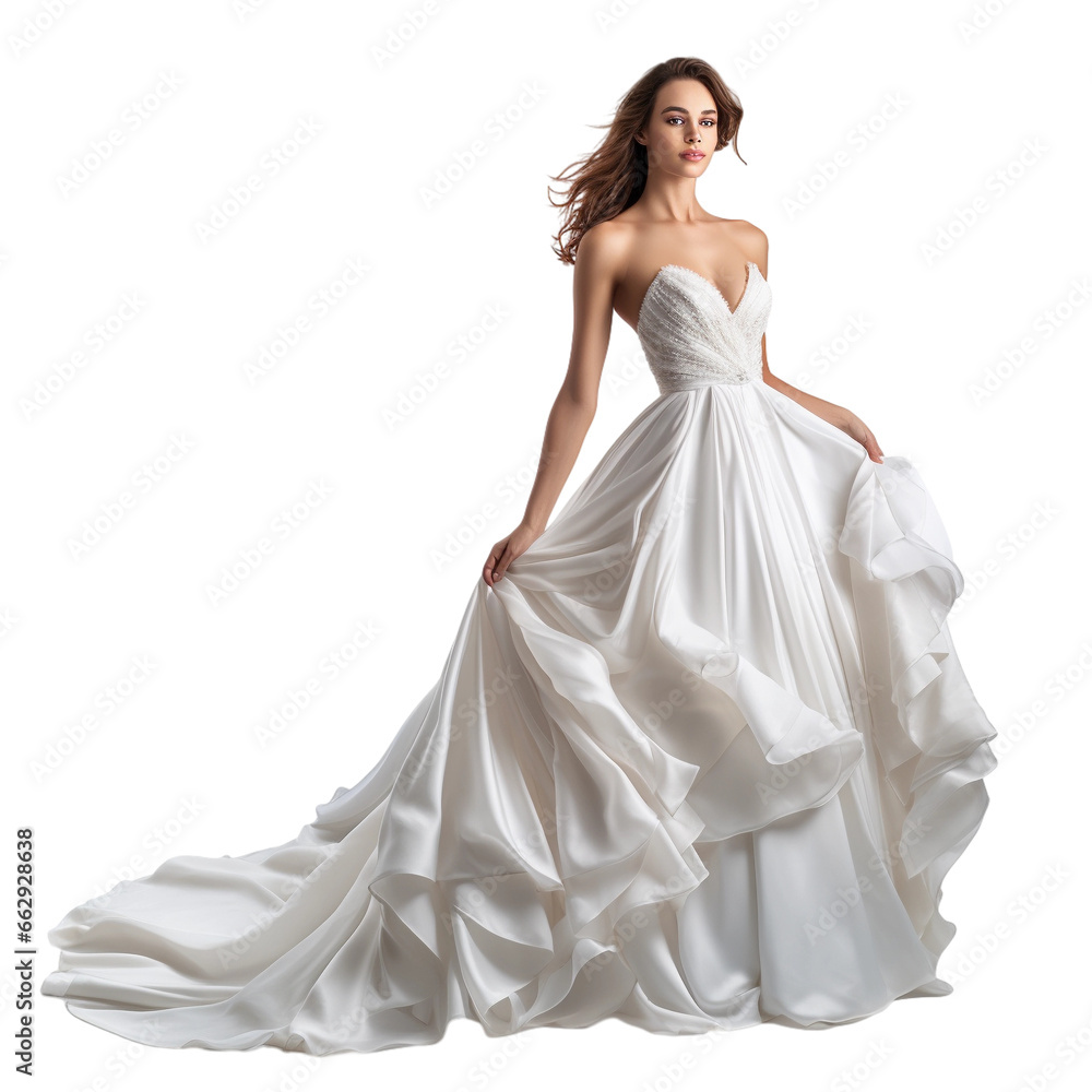 bride in white wedding dress isolated on transparent background