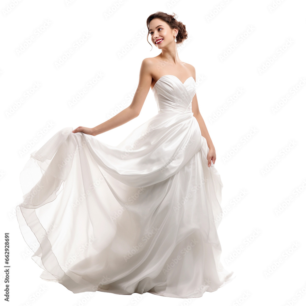 bride in white wedding dress isolated on transparent background