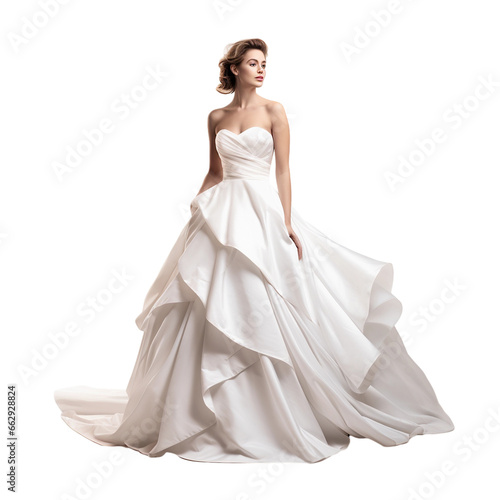 bride in white wedding dress isolated on transparent background