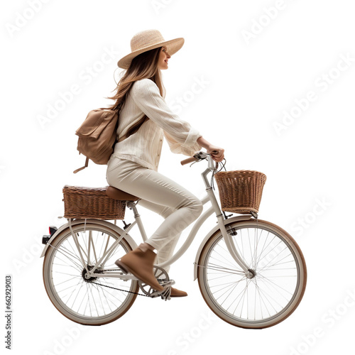 Obraz na płótnie woman on a bicycle isolated on transparent background w salonie