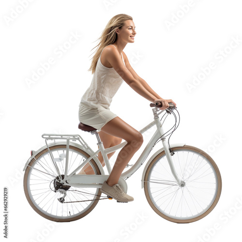 woman on a bicycle isolated on transparent background © Lucas
