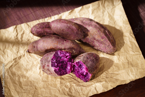 Special Chinese snack roasted sweet potato on simple background