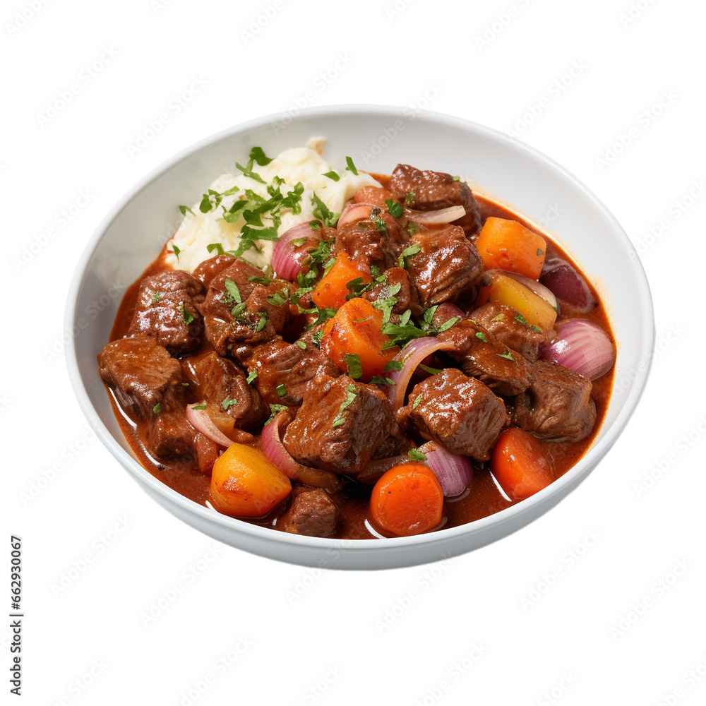 bowl of beef stew with vegetables isolated on white background, ai generated bowl of beef stew with vegetables isolated on white background, ai generated