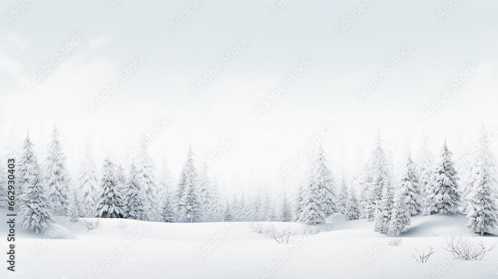 cena minimalista de neve de inverno, floresta branca, festa de Natal