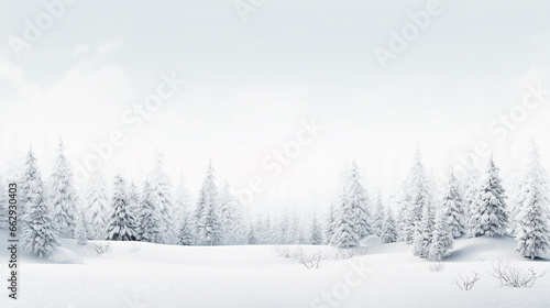 cena minimalista de neve de inverno, floresta branca, festa de Natal © Alexandre