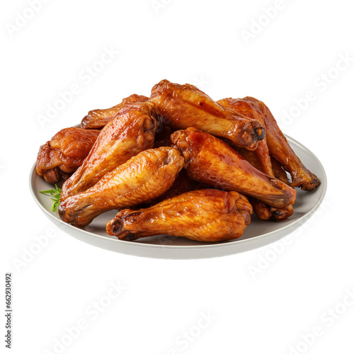 plate of roasted chicken wings isolated on white background, ai generated