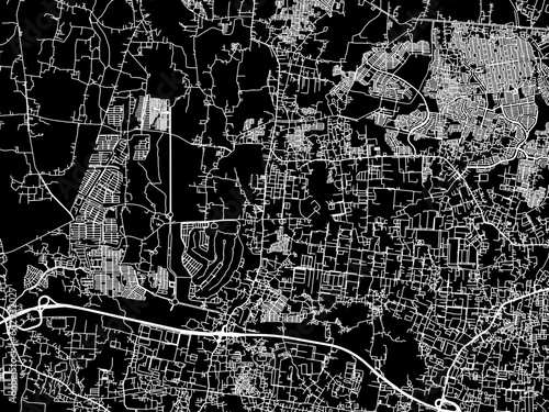 Vector road map of the city of  Pasarkemis in Indonesia with white roads on a black background.