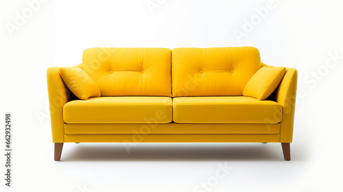 sofá confortável moderno para um assento de couro amarelo  sobre fundo branco © Alexandre