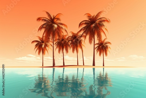 Palm trees on abstract background. 3D art. Generative AI © Kaida