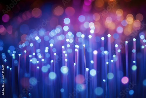 Abstract close up fiber optics light for background Holiday concept Optic communication and technology background Optical lighting with bokeh