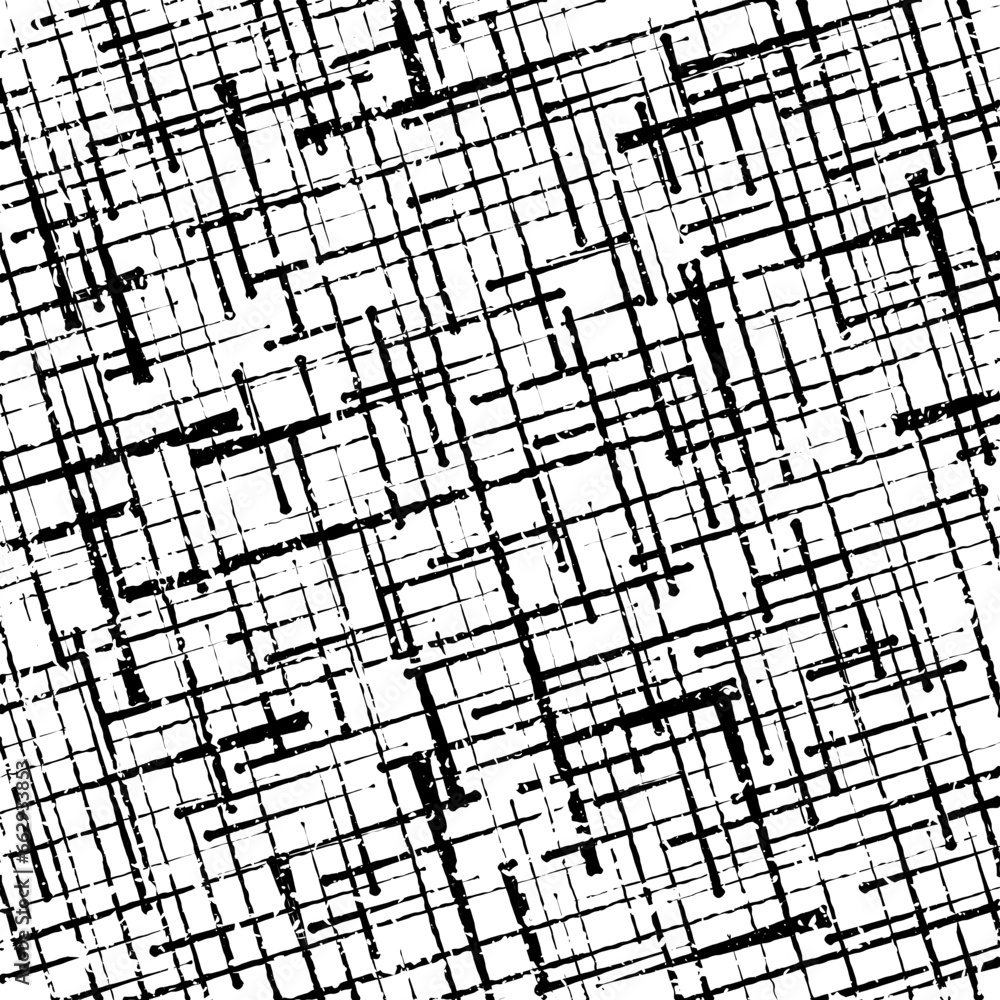 Fototapeta premium Black grunge pattern with speed lines. Distress texture of spots, stains, ink, dots, scratches. Vintage damaged backdrop. Dirty artistic design element for print, template, abstract background