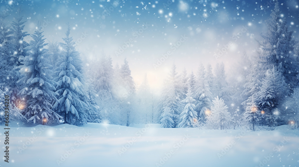 Cena de neve do inverno, floresta branca, festa de Natal