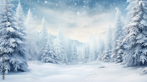 Cena de neve do inverno, floresta branca, festa de Natal © Alexandre