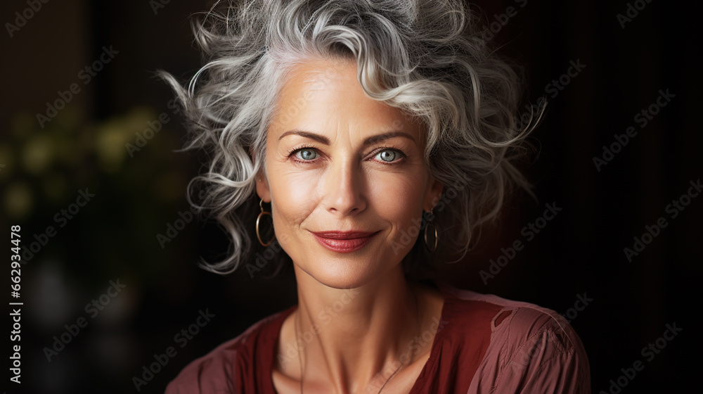 Smiling confident stylish mature middle aged woman standing at home office. portrait. Smiling confident stylish mature middle aged woman standing at home office. portrait.